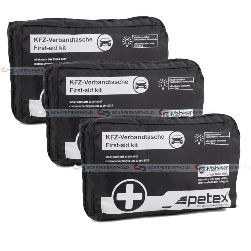3x Verbandtasche Verbandstasche Erste-Hilfe Verbandskasten PKW DIN13164 SCHWARZ Super-Preis