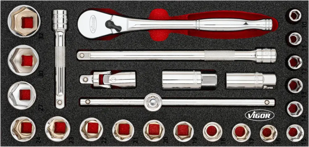 VIGOR Steckschlüssel Werkzeug Satz V4975N 25-teilig 10 – 32 mm Knallerangebot