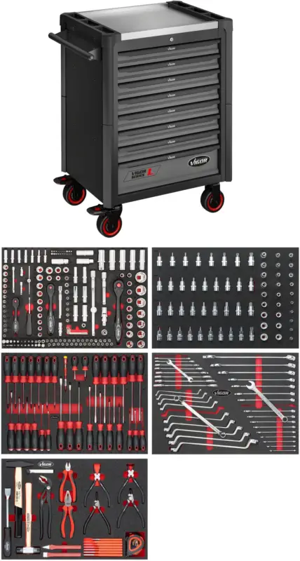 VIGOR Werkstattwagen Series L mit Sortiment V4560-X 344-teilig Preiswert