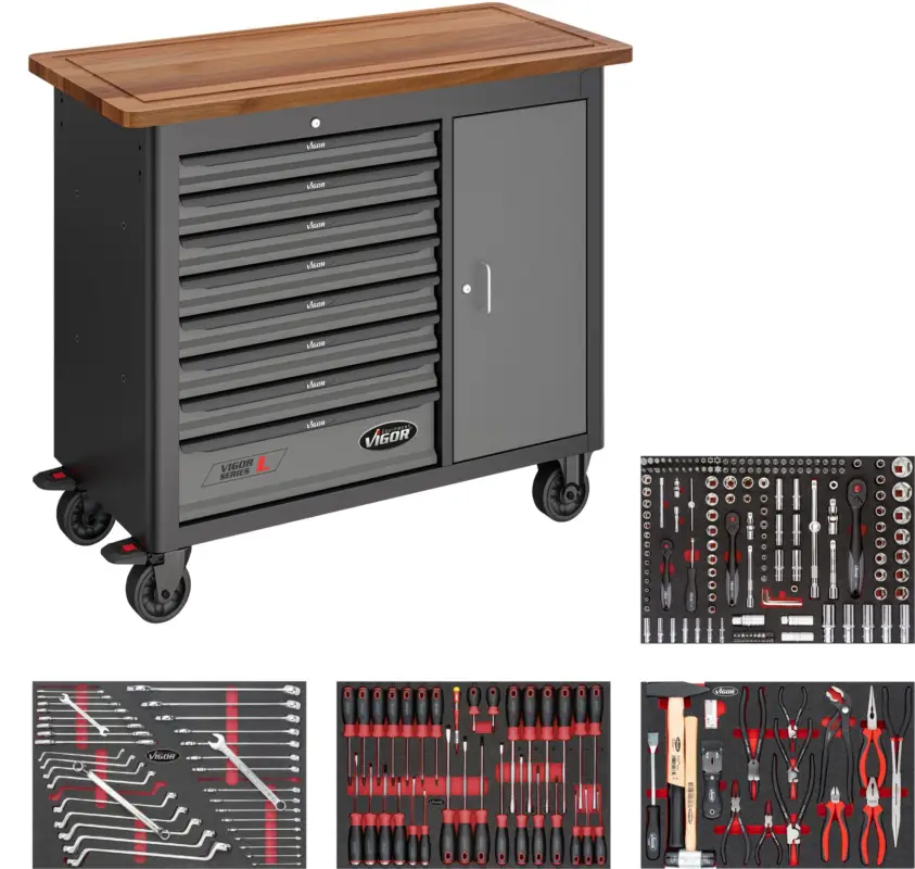 Finale Aktion VIGOR Mobile Werkbank Series L mit Sortiment V5156 256-teilig