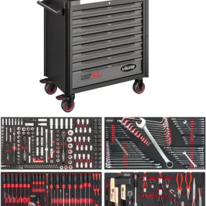 VIGOR Werkstattwagen Series XL Edelstahl-Arbeitsplatte mit Sortiment V4481-X/375 Heißes Angebot