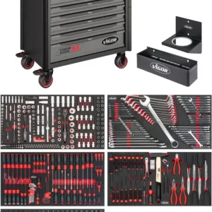 VIGOR Werkstattwagen Series XL Edelstahl-Arbeitsplatte mit Sortiment V4481-X/466 Billig