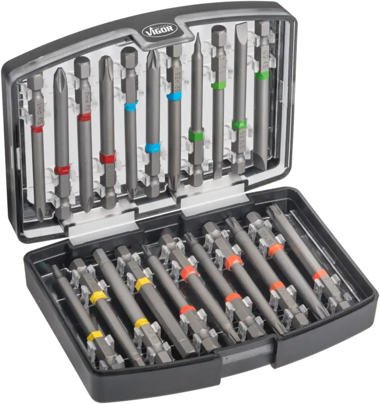 Echt VIGOR Bit Box V6068 1/4" Schlitz Profil, Innen Sechskant Profil Kreuzschlitz