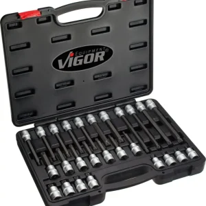 Begrenztes Angebot VIGOR Schraubendrehereinsatz Satz V1918 1/2" XZN 26-teilig M5 – M16 Anzahl