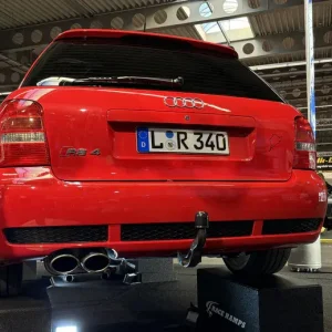 Kracherpreis Fox Audi RS4 B5 - Edelstahl-System End- und Vorschalldämpfer 90mm - 2x106x71 Typ 32 - inkl. Y-Adapter auf 76mm Downpipe