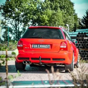 Sonderaktion Fox Audi RS4 B5 - Edelstahl-System End- und Vorschalldämpfer 90mm - 2x90 Typ 25 - inkl. Y-Adapter auf 76mm Downpipes
