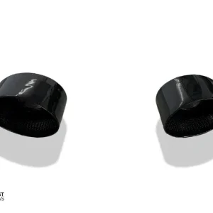 Geprüft Fox Anschweißendrohr Typ 38 - Rechts & Links RS3-Look 160x130 mm / Länge: 180 mm - ovalschwarz emailliert- 1x seitlich nach rechts und 1x seitlich nach links abgeschrägt Anschluss: 63,5mm innen mit Schelle