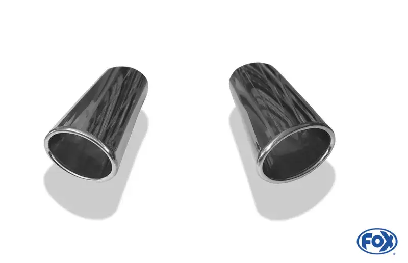 Highlight Fox Anschweißendrohr Typ 38 - Rechts & Links 106x71 mm / Länge: 300 mm - oval- 1x seitlich nach rechts und 1x seitlich nach links abgeschrägt / eingerollt / ohne Absorber