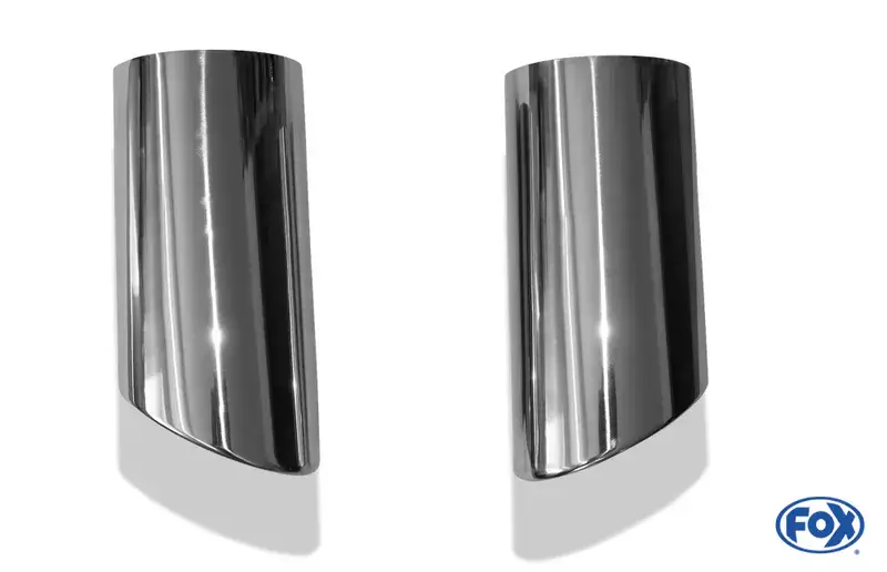 Echt Fox Anschweißendrohr Typ 38 - Rechts & Links 115x85 mm / Länge: 240 mm - oval- 1x seitlich nach rechts und 1x seitlich nach links, sowie nach unten abgeschrägt / eingerollt / ohne Absorber