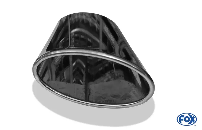 Fox Anschweißendrohr Typ 38 - Links 160x90 mm / Länge: 300 mm - oval- seitlich nach links 15°, sowie 15° nach unten abgeschrägt / eingerollt / ohne Absorber Neu