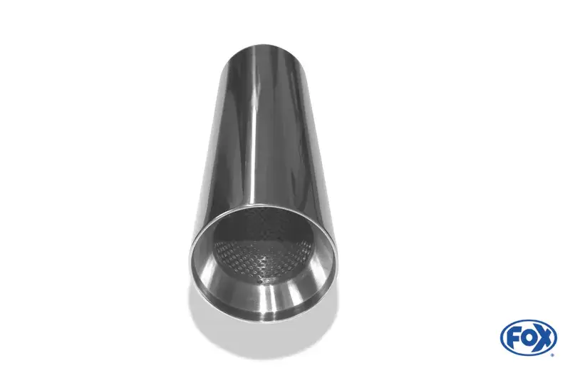 Fox Anschweißendrohr Typ 22 Ø 90 mm / Gesamtlänge: 300 mm- rund / uneingerollt / gerade / mit poliertem Absorber (Innendurchmesser 63mm - Länge: ca. 140mm) Neu Im Sortiment