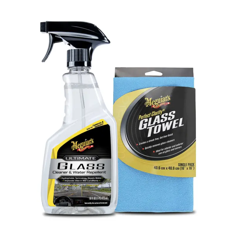 Meguiar's Ultimate Glass Cleaner & Water Repellent 473ml + Perfect Clarity Glass Towel 40x40cm Set Aktuell