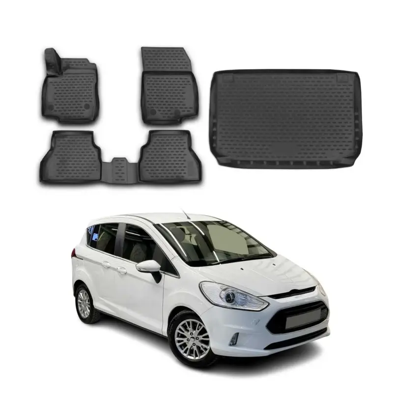 Top-Angebot Fußmatten & Kofferraumwanne Set für Ford B-Max 2012-2021 Gummi TPE Schwarz 5x