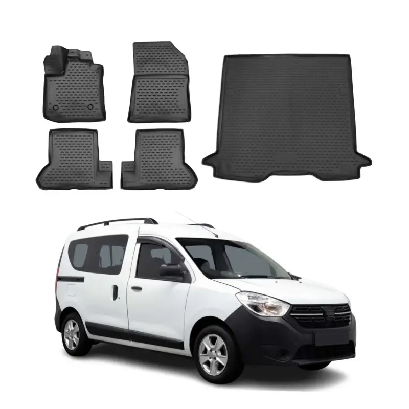 Nur Für Kurze Zeit Fußmatten & Kofferraumwanne Set für Dacia Dokker 2018-2021 Gummi TPE Schwarz 5x