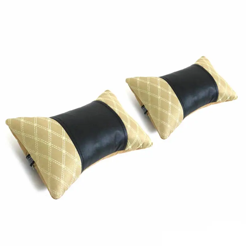 2 Stück KFZ Auto Kopfstütze Autositzkissen Nackenkissen Leder Beige 8x30cm Online Kaufen