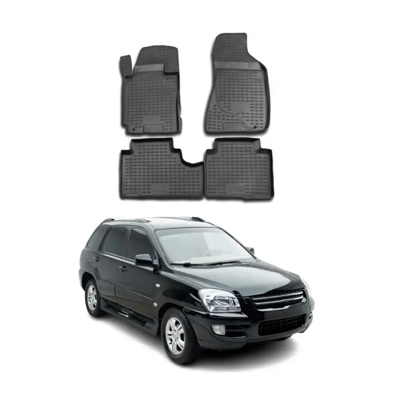 Rabatt OMAC Gummimatten Fußmatten für Kia Sportage 2004-2010 TPE Automatten Schwarz 4x