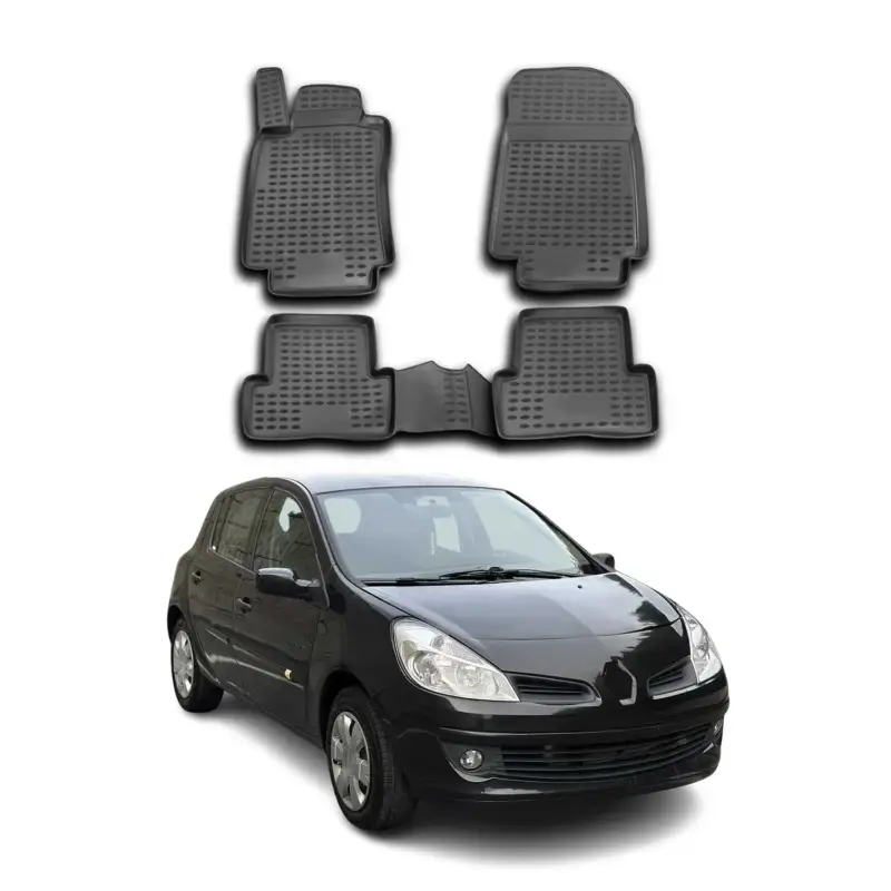 Schnäppchen OMAC Gummimatten Fußmatten für Renault Clio 2005-2012 TPE Automatten Schwarz 4x