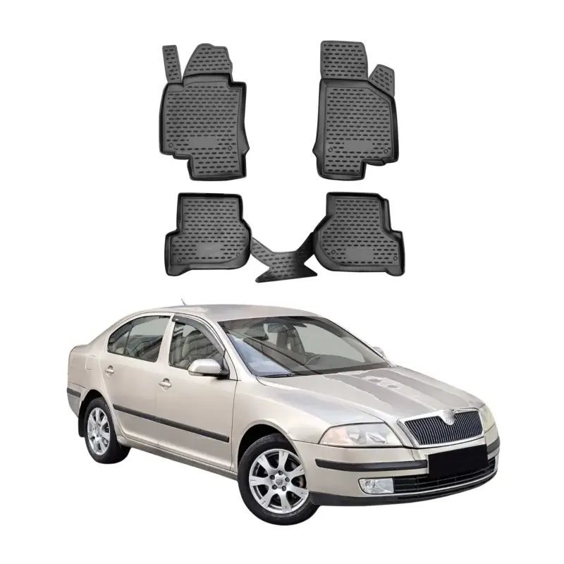 Billig OMAC Gummimatten Fußmatten für Skoda Octavia 2008-2012 TPE Automatten Schwarz 4x
