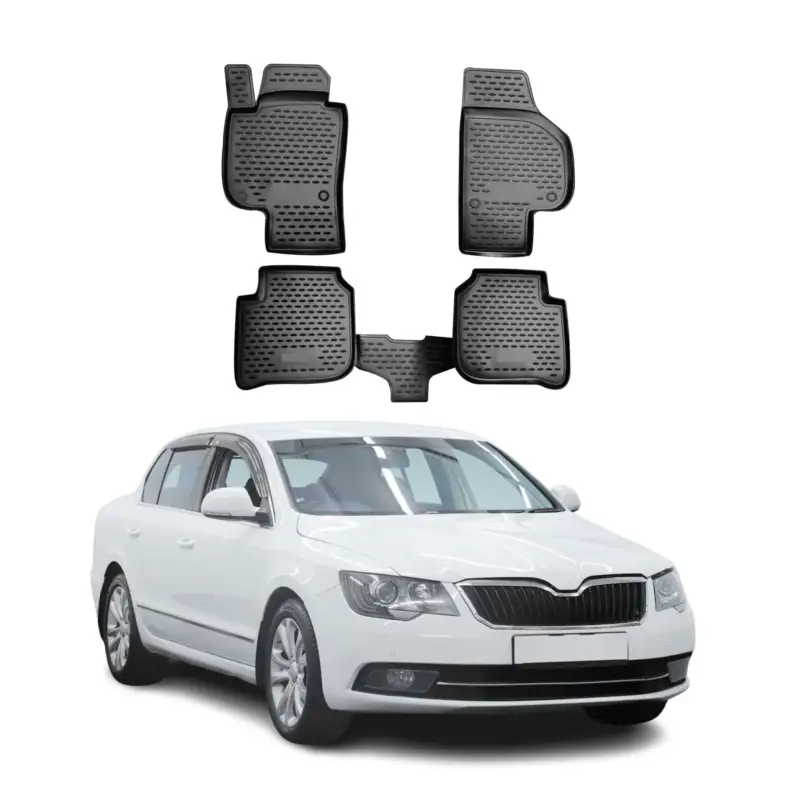 OMAC Gummimatten Fußmatten für Skoda Superb 2009-2015 TPE Automatten Schwarz 4x Abverkauf