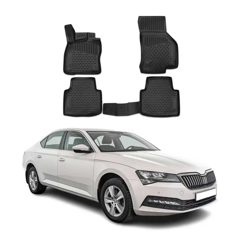 Schnäppchen OMAC Gummimatten Fußmatten für Skoda Superb III 2015-2024 TPE Automatten Schwarz