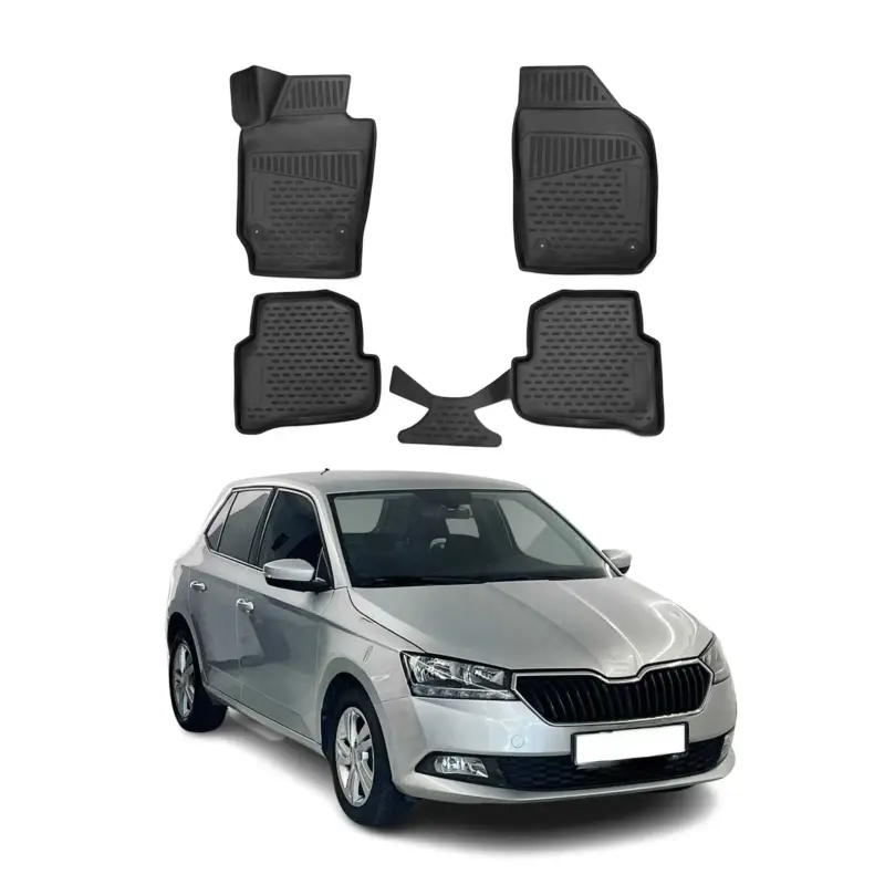 Expressversand OMAC Gummimatten Fußmatten für Skoda Fabia 2015-2021 TPE Automatten Schwarz 4x