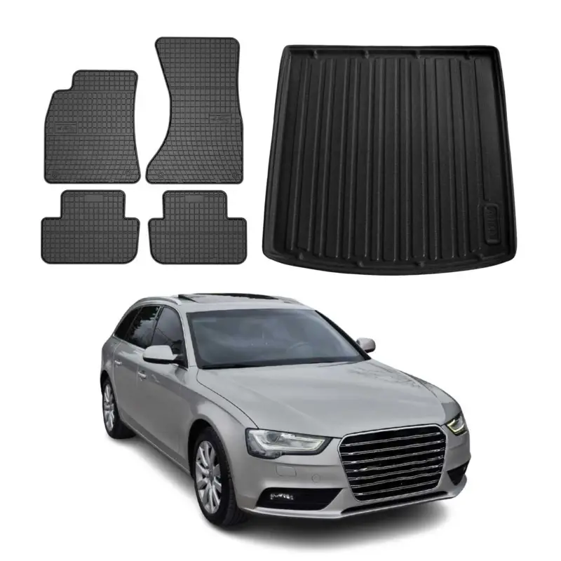 Preiswert Fußmatten & Kofferraumwanne Set für Audi A4 Avant 8K5 B8 2007-2015 Gummi Schwarz