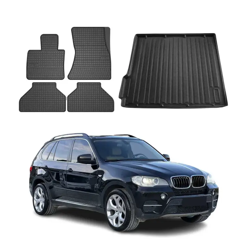 Echt Fußmatten & Kofferraumwanne Set für BMW X5 E70 2006-2013 Gummi Schwarz TPE 5x
