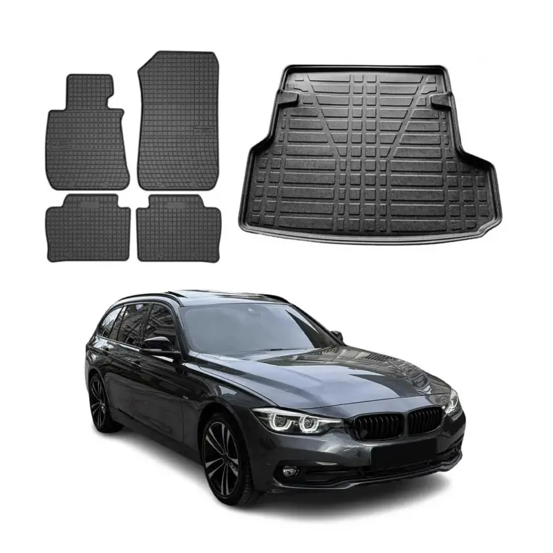 Zertifiziert Fußmatten & Kofferraumwanne Set für BMW 3er F31 2014-2019 Gummi TPE Schwarz 5x