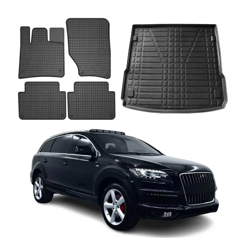Fußmatten & Kofferraumwanne Set für Audi Q7 4LB 2006-2015 Gummi TPE Schwarz 5x Preisknaller