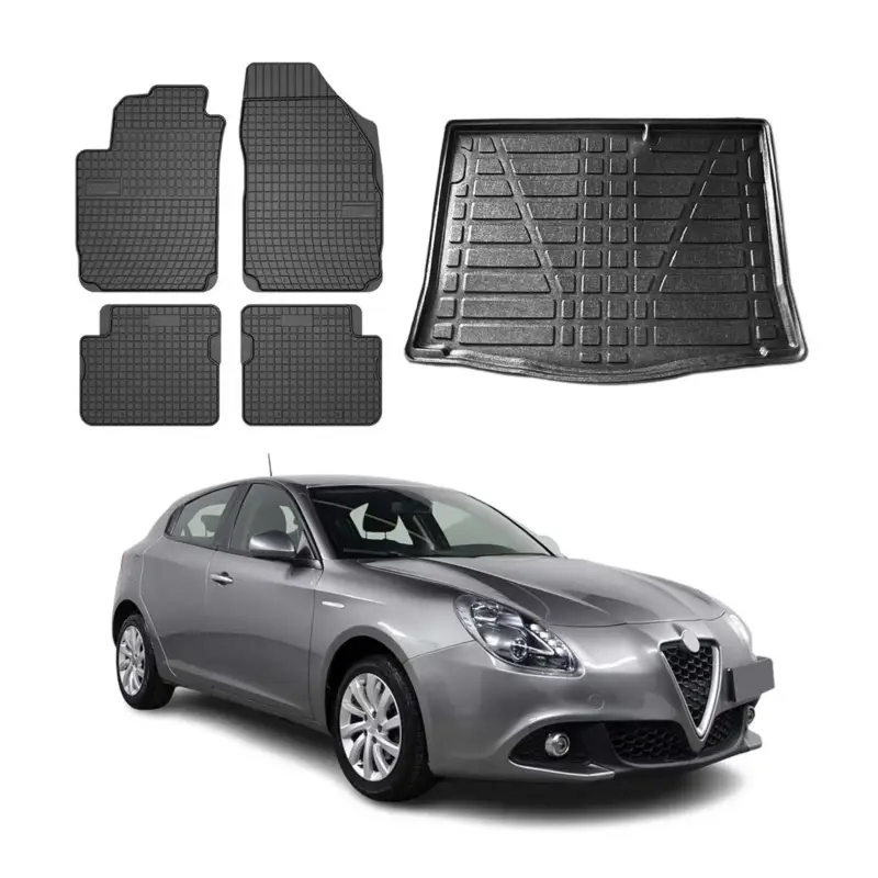 Fußmatten & Kofferraumwanne Set für Alfa Romeo Giulietta 2010-2020 Gummi 5x Beliebt