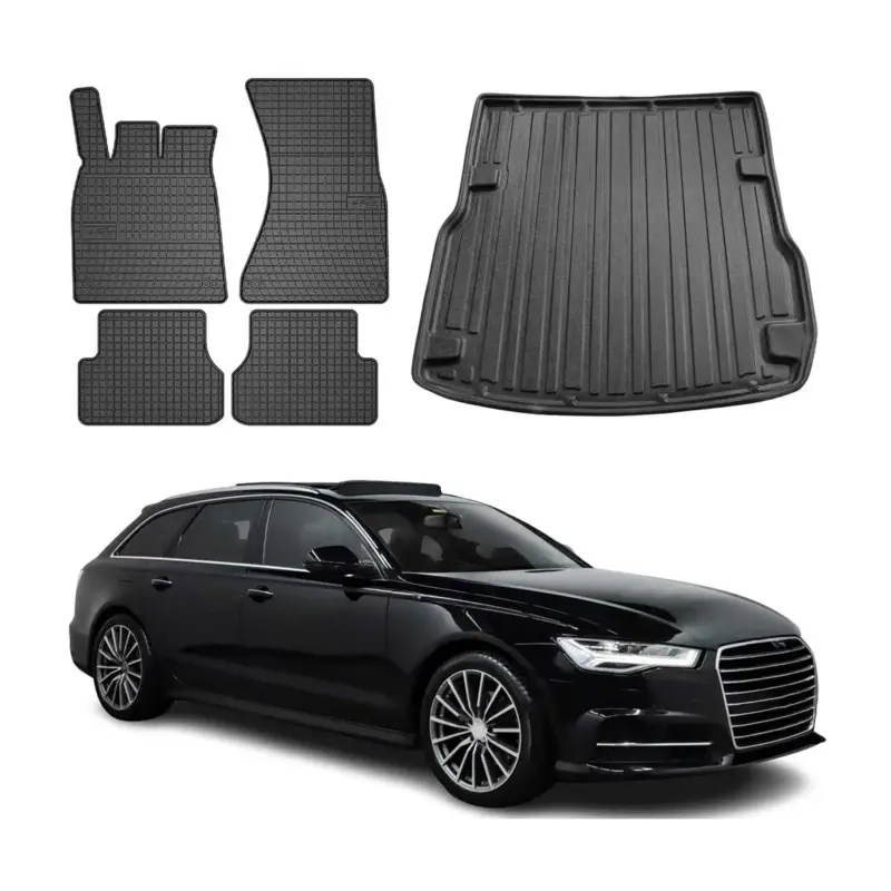 Fußmatten & Kofferraumwanne Set für Audi A6 C7 Avant Allroad 2011-2018 Gummi 5x Sichere Zahlung