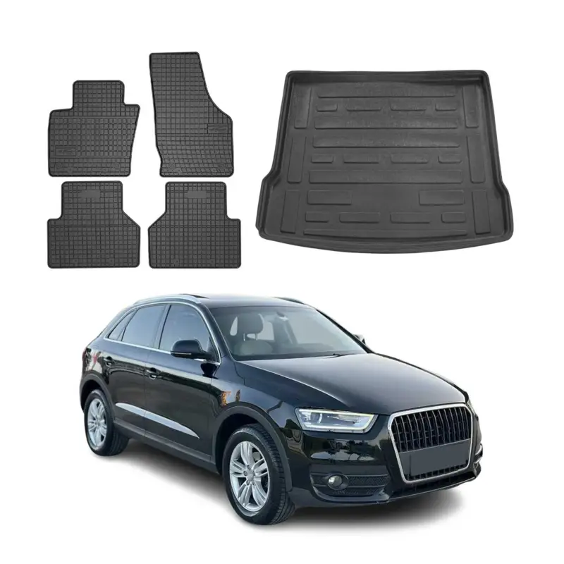 Nur Für Kurze Zeit Fußmatten & Kofferraumwanne Set für Audi Q3 8U 2011-2018 Gummi Schwarz TPE 5x