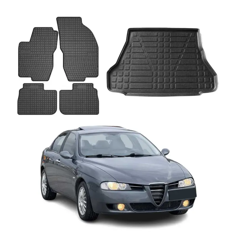 Nur Für Kurze Zeit Fußmatten & Kofferraumwanne Set für Alfa Romeo 156 1997-2005 Stufenheck Gummi 5x