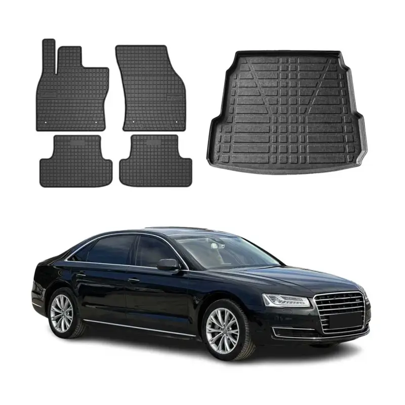 Fußmatten & Kofferraumwanne Set für Audi A8 D4 2009-2018 Gummi TPE Schwarz 5x Beliebt
