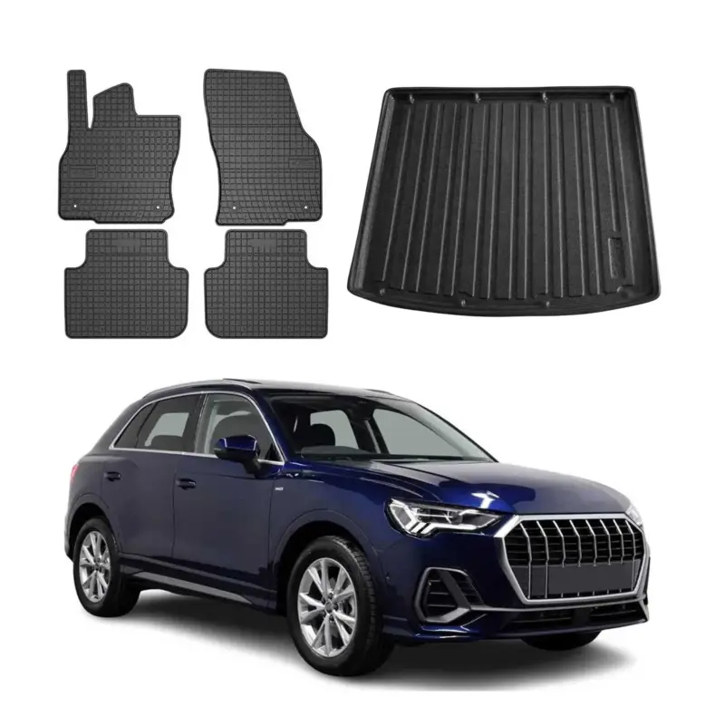 Sichere Zahlung Fußmatten & Kofferraumwanne Set für Audi Q3 F3 2018-2025 Gummi TPE Schwarz 5x