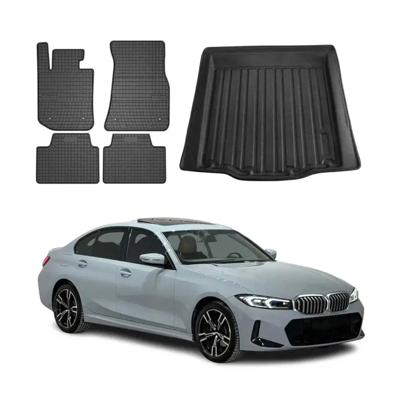 Fußmatten & Kofferraumwanne Set für BMW 3er G20 2019-2026 Gummi TPE Schwarz 5x Begrenztes Angebot
