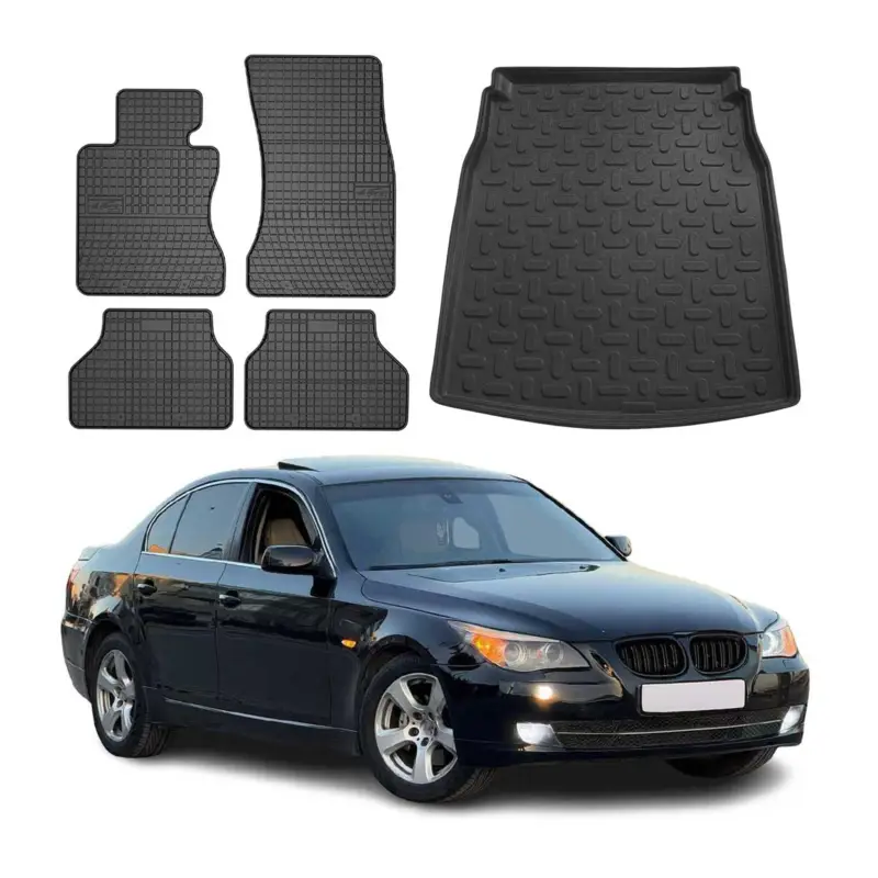 Must-Have Fußmatten & Kofferraumwanne Set für BMW 5er E60 2001-2010 Gummi TPE Schwarz 5x