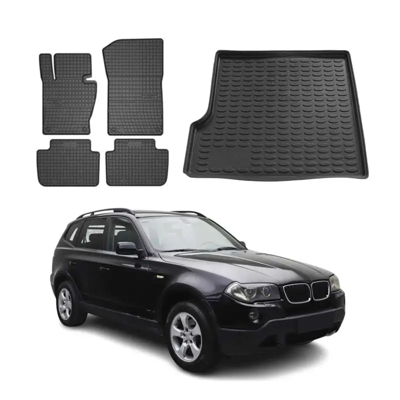 Bestseller Fußmatten & Kofferraumwanne Set für BMW X3 E83 2003-2010 Gummi Schwarz 5x