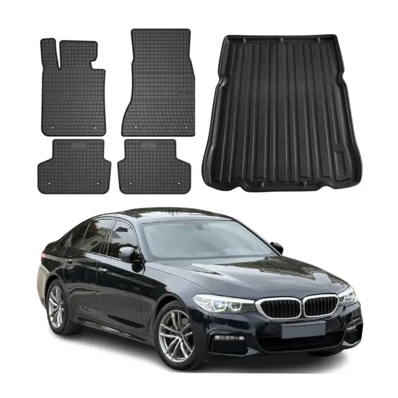 Fußmatten & Kofferraumwanne Set für BMW 5er G30 2017-2024 Gummi Schwarz TPE 5x Abverkauf