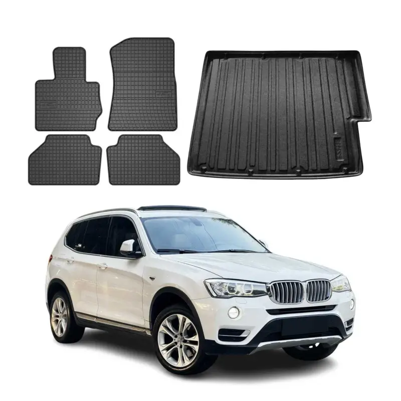 Fußmatten & Kofferraumwanne Set für BMW X3 F25 2010-2017 Gummi Schwarz TPE 5x Knallerangebot