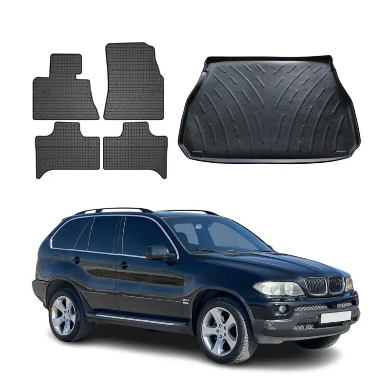Meistverkauft Fußmatten & Kofferraumwanne Set für BMW X5 E53 1999-2006 Gummi Schwarz TPE 5x