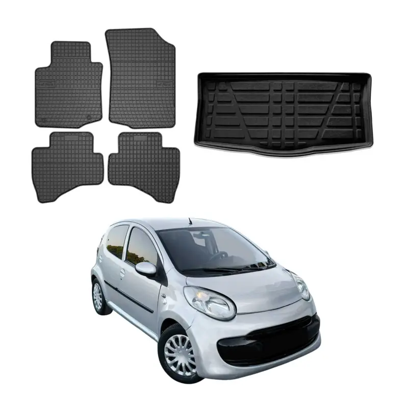 Top-Preis Fußmatten & Kofferraumwanne Set für Citroen C1 2005-2014 3tür Gummi Schwarz 5x