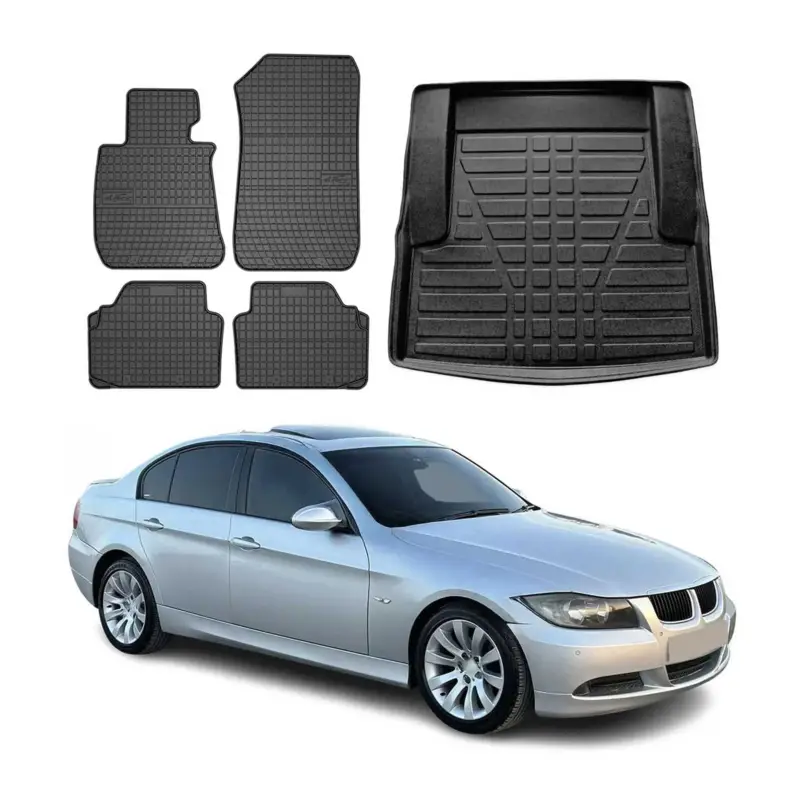 Fußmatten & Kofferraumwanne Set für BMW 3er E90 Limo 2004-2011 Gummi Schwarz 5x Heißes Angebot
