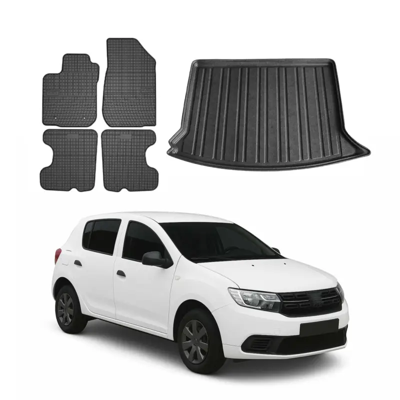 Fußmatten & Kofferraumwanne Set für Dacia Sandero 2012-2024 Gummi Schwarz 5x Geprüft