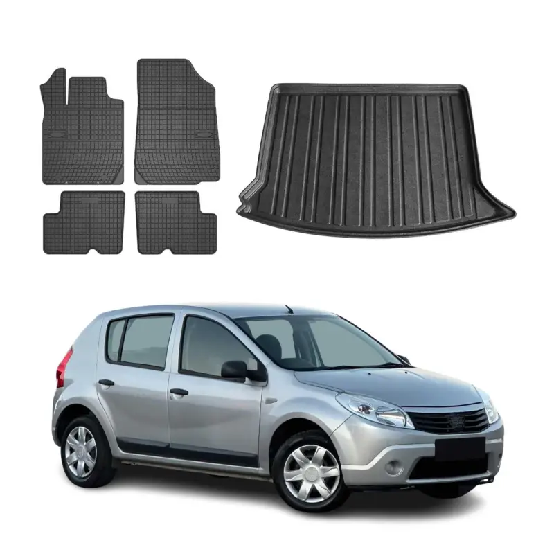 Fußmatten & Kofferraumwanne Set für Dacia Sandero 5tür 2008-2012 5tür Gummi Garantierte Lieferung