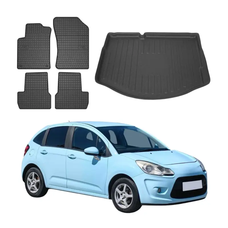 Fußmatten & Kofferraumwanne Set für Citroen C3 Schrägheck 2009-2016 Gummi 5x Sale