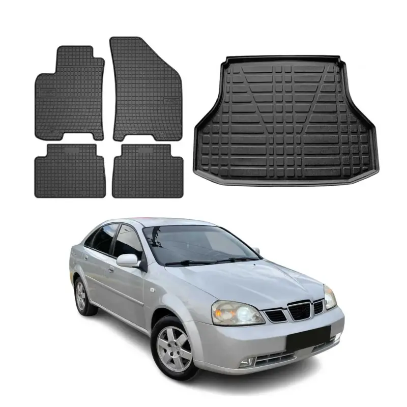 Neu Fußmatten & Kofferraumwanne Set für Chevrolet Lacetti 2003-2011 Gummi Schwarz 5x