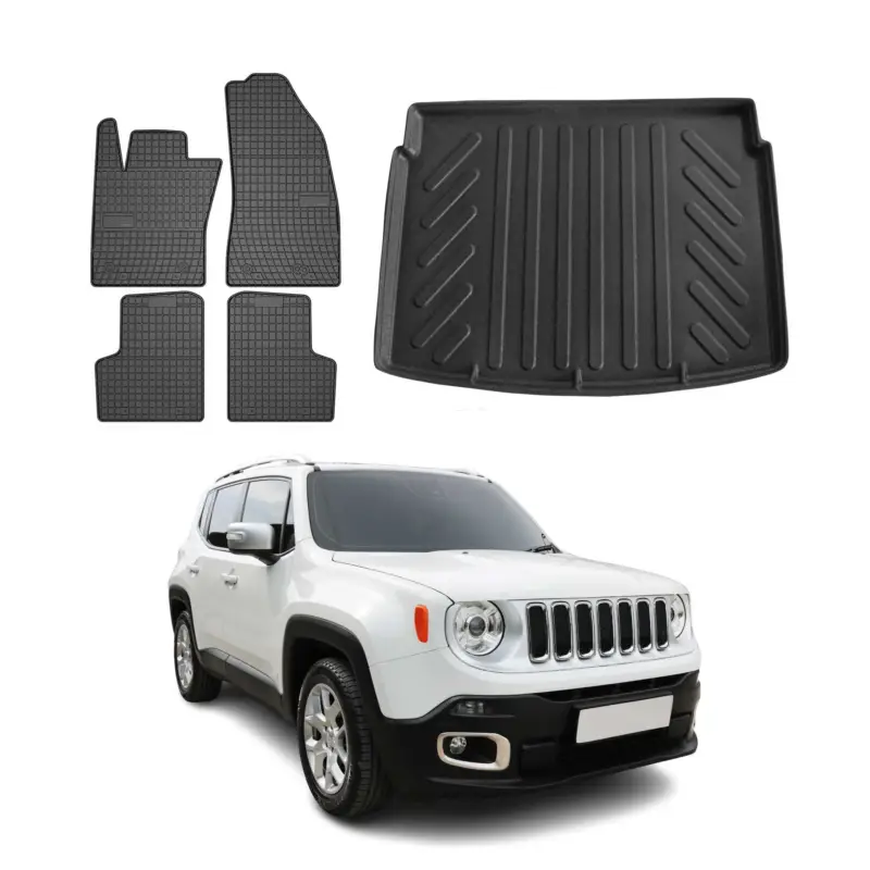 Fußmatten & Kofferraumwanne Set für Jeep Renegade 2014-2024 Gummi Schwarz 5x Kracherpreis