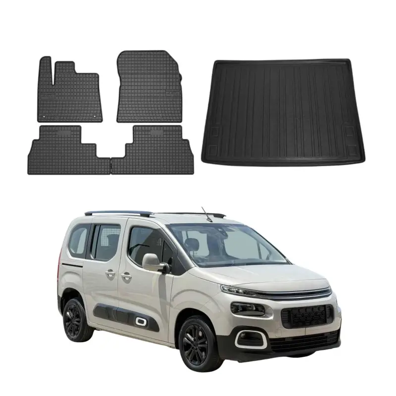 Direktkauf Fußmatten & Kofferraumwanne Set für Citroen Berlingo 2018-2026 Gummi Schwarz 5x