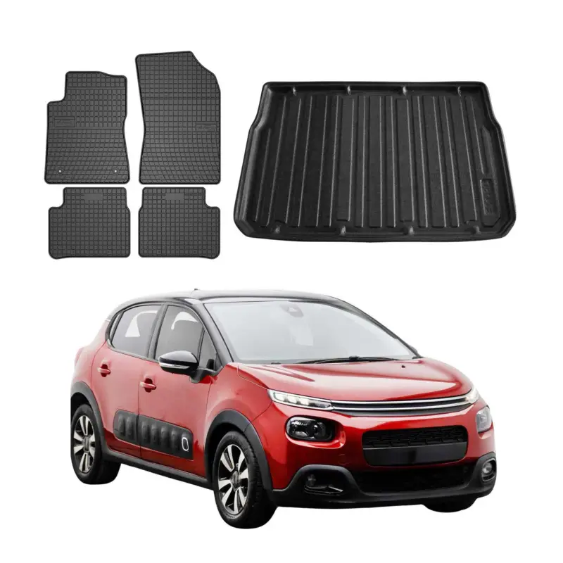 Fußmatten & Kofferraumwanne Set für Citroen C3 5tür 2016-2024 5tür Gummi Bestpreis